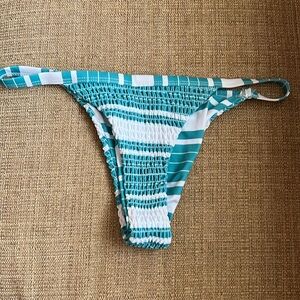 SHEIN Teal & White Striped Smocked Bikini Bottom